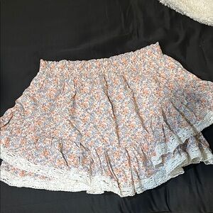 Aeropostale Peach and Blue Floral Midi Skirt with Lace Trim